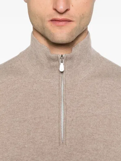 Brunello Cucinelli Zip-up Cashmere Sweater In Brown
