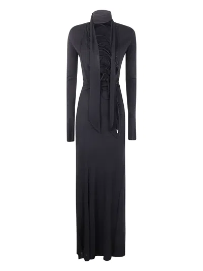Attico Lace-up Long-sleeves Maxi Dress In Blue