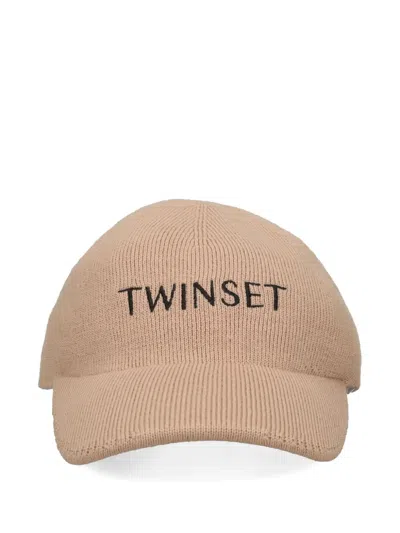 Twinset Embroidered-logo Knitted Baseball Cap In Neutral