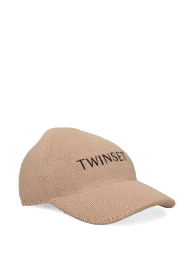 Twinset Embroidered-logo Knitted Baseball Cap In Neutral