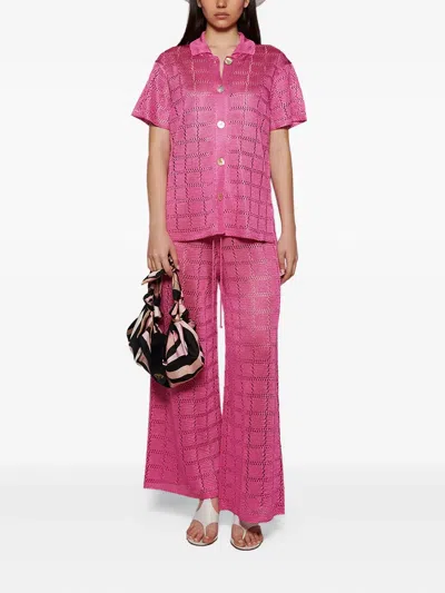 Calle Del Mar Short-sleeve Grid-pattern Shirt In Pink