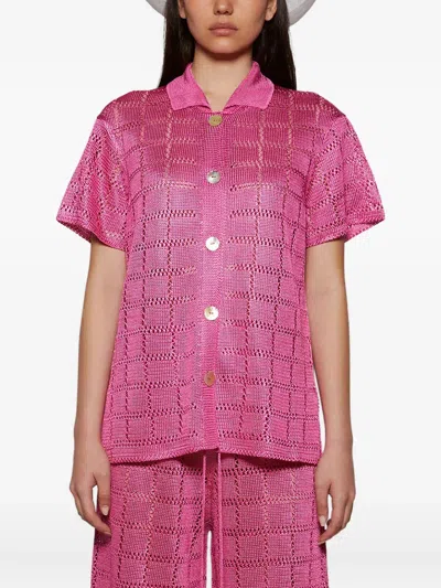 Calle Del Mar Short-sleeve Grid-pattern Shirt In Pink
