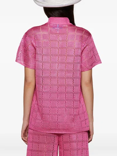Calle Del Mar Short-sleeve Grid-pattern Shirt In Pink