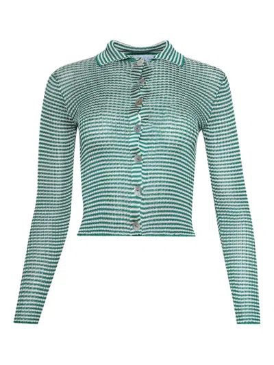 Calle Del Mar Micro-stripe Long-sleeve Cardigan In Blue