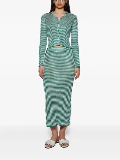 Calle Del Mar Micro-stripe Long-sleeve Cardigan In Blue