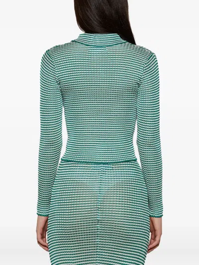 Calle Del Mar Micro-stripe Long-sleeve Cardigan In Blue