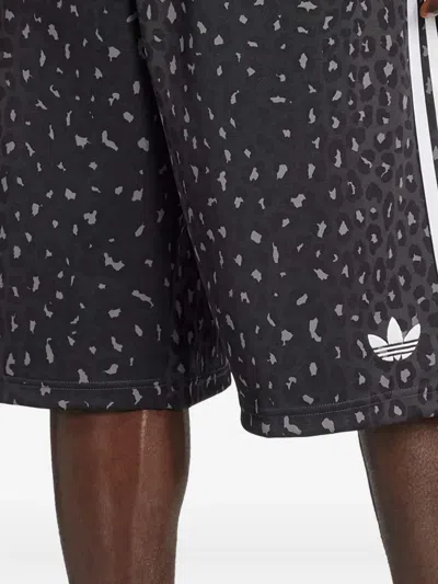 Adidas Originals Leopard-print Striped Track Shorts In Black