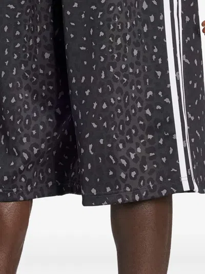 Adidas Originals Leopard-print Striped Track Shorts In Black