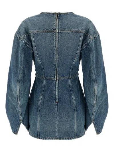 Haikure V-neckline Long Sleeves Panel Detailing Dress In Blue