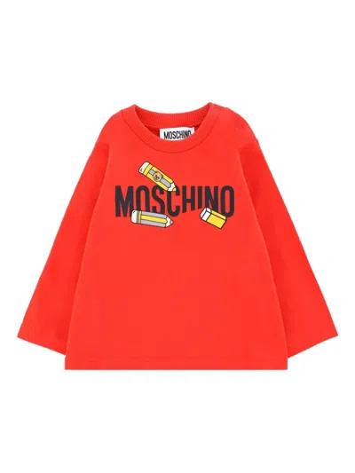 Moschino Pencil-print Long-sleeve Sweatshirt In Red