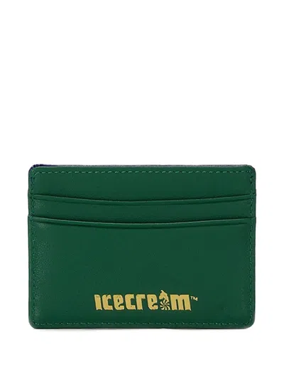Icecream Running-dog Leather Card Holder In Green
