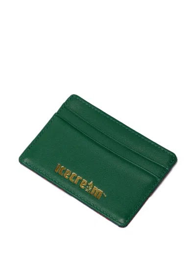 Icecream Running-dog Leather Card Holder In Green