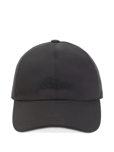 Brioni Coffee Polyester Baseball Cap With Tonal Visor In Black