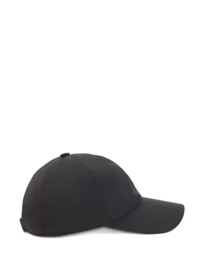 Brioni Coffee Polyester Baseball Cap With Tonal Visor In Black