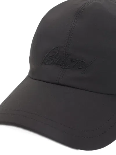 Brioni Coffee Polyester Baseball Cap With Tonal Visor In Black