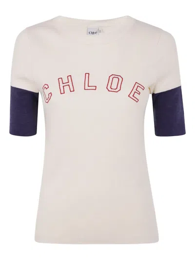 Chloé Logo Embroidered Heavy Cotton Wool T-shirt