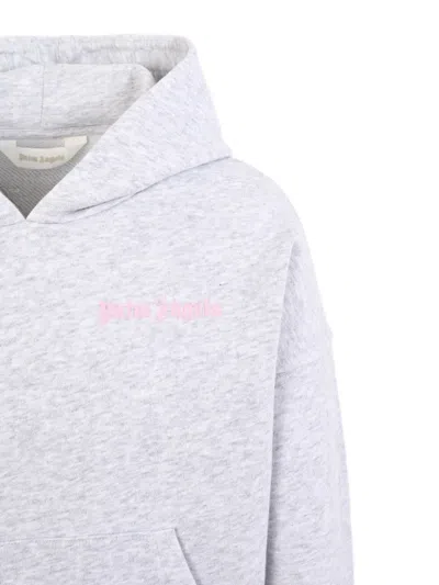 Palm Angels Kids Top With Embroidered Logo And Hood In Gray