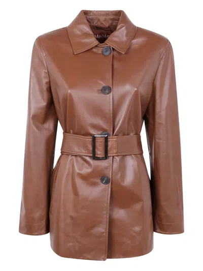 Max Mara Belted Single-breasted Jacket In Brown