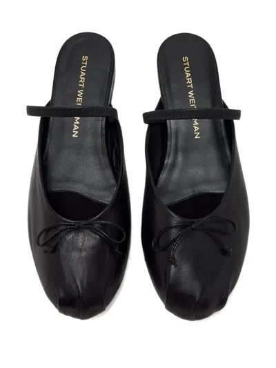 Stuart Weitzman Prima Bow-detail Leather Mules In Black
