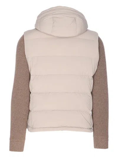 Moorer Quilted Jacket Hood Knitted Sleeves In Neutral