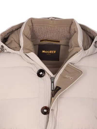 Moorer Quilted Jacket Hood Knitted Sleeves In Neutral