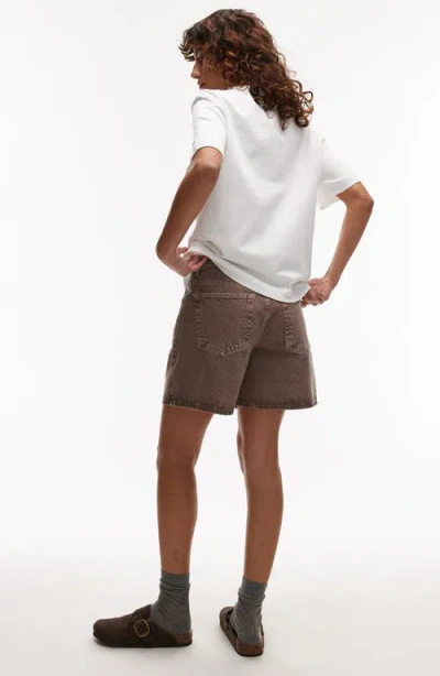 Topshop Editor Denim Shorts In Brown