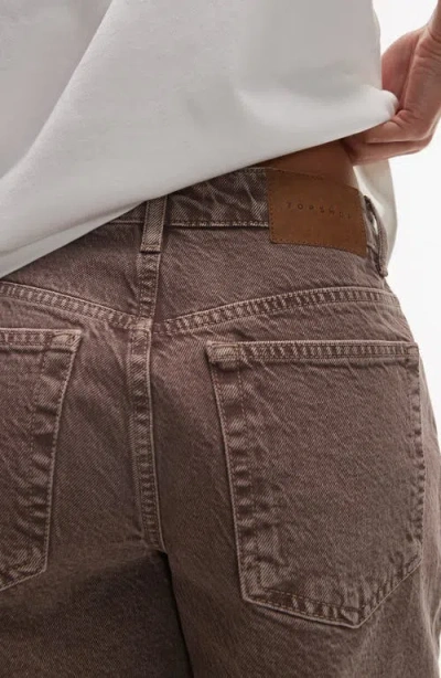 Topshop Editor Denim Shorts In Brown
