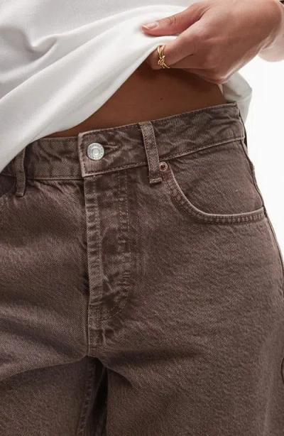 Topshop Editor Denim Shorts In Brown