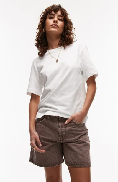 Topshop Editor Denim Shorts In Brown