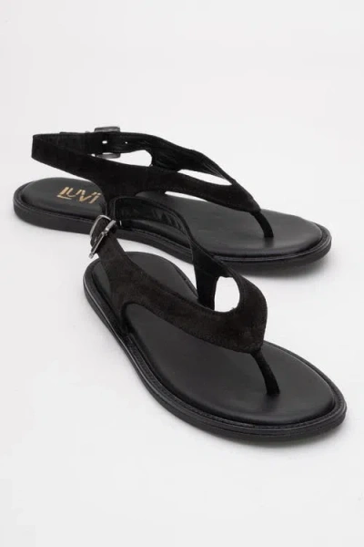 Forever & Always Shoes Belinda Leather Thong Sandals In Black