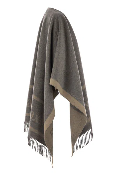 Max Mara Studio Hildestd - Jacquard Wool Poncho In Brown