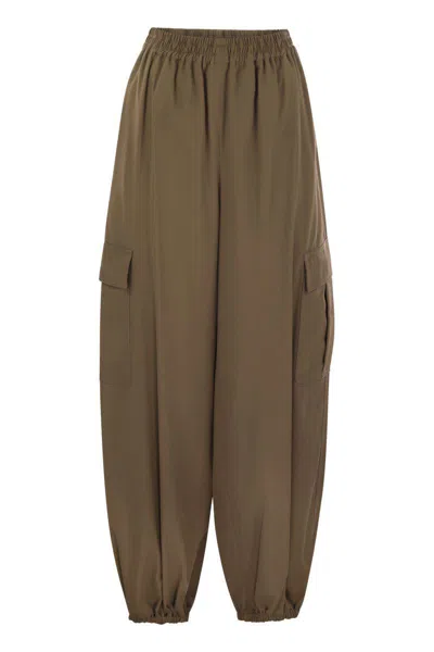 Max Mara Glauco Cotton Twill Wide-leg Pants In Brown