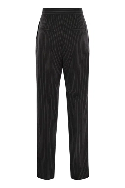 Max Mara Tailored Pinstripe Trousers With High Waist And Pleated Front In Black