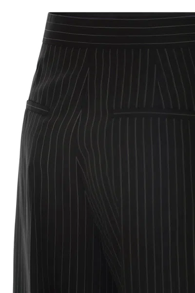 Max Mara Tailored Pinstripe Trousers With High Waist And Pleated Front In Black