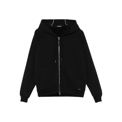 Tom Ford Slim-fit Cotton-blend Jersey Zip-up Hoodie In Black