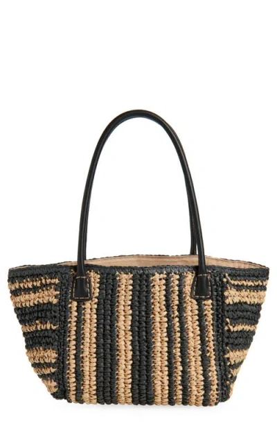 Madewell Mini Black And White Straw Tote Natural Multi