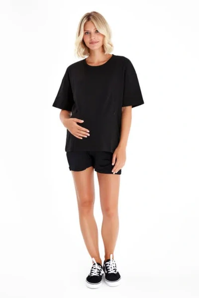 Accouchée Anytime Anywhere Side Zip Maternity/nursing T-shirt In Black