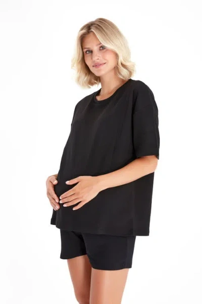 Accouchée Anytime Anywhere Side Zip Maternity/nursing T-shirt In Black