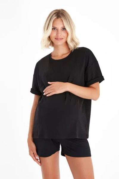 Accouchée Anytime Anywhere Side Zip Maternity/nursing T-shirt In Black