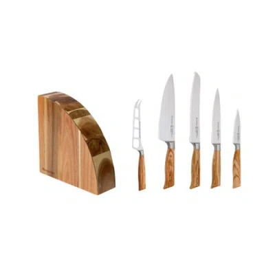 Messermeister Oliva Elite 6 Piece Magnet Knife Block Set In Brown