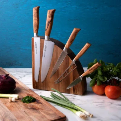 Messermeister Oliva Elite 6 Piece Magnet Knife Block Set In Brown