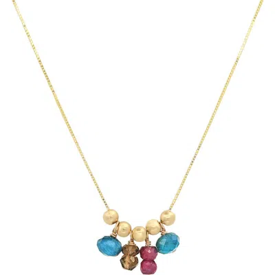Elliot Young Moveable Jewel Tone Bead 14k Gold Necklace