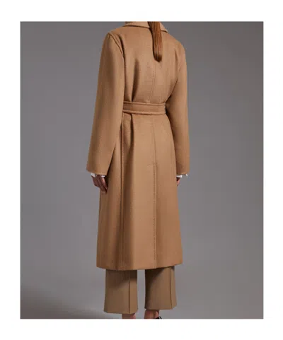 Max Mara Dove Grey Long Coat With Belted Waist And Classic Lapel In Brown