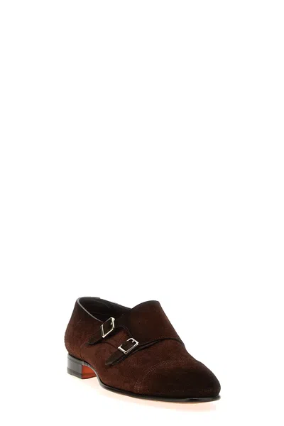 Santoni Round Toe Business Casual Shoes In Brown