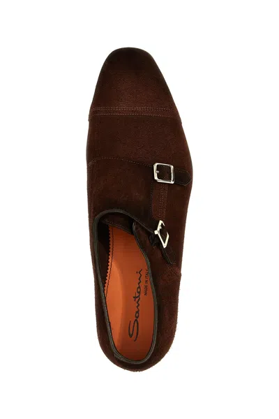 Santoni Round Toe Business Casual Shoes In Brown