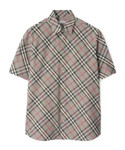 Burberry Short Sleeve Bias Check Slim Fit Shirt In Gray