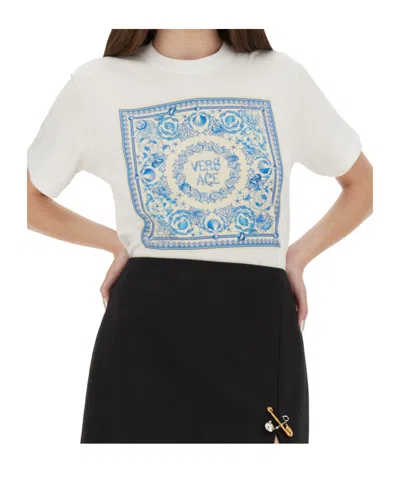 Versace Square-print T-shirt In Neutral