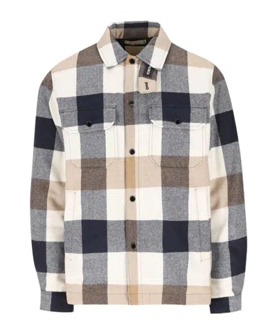 Woolrich Checked Wool Blend Shirt Jacket With Chest Pockets