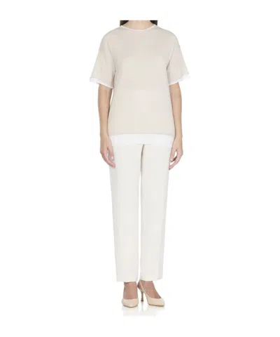 Antonelli Crew Neck Cotton T-shirt With Contrasting Details In Neutral