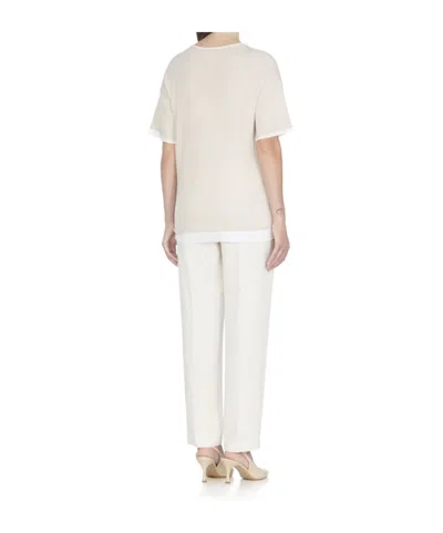 Antonelli Crew Neck Cotton T-shirt With Contrasting Details In Neutral